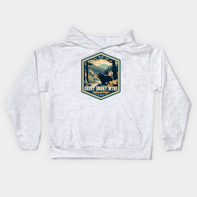 Great Smoky Mountains National Park Vintage WPA Style National Parks Art Kids Hoodie by GIANTSTEPDESIGN